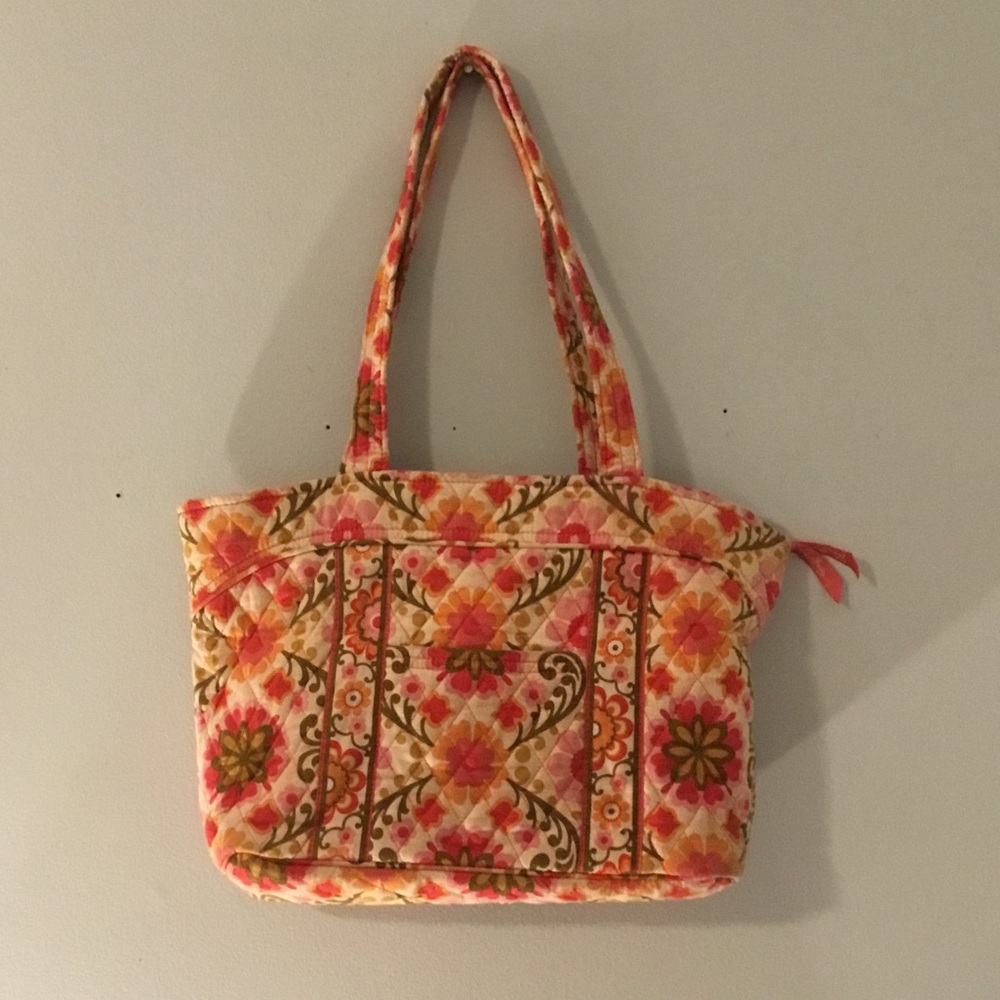 Vera Bradley Floral Quilted Tote in Pink and Orange Folkloric Pattern